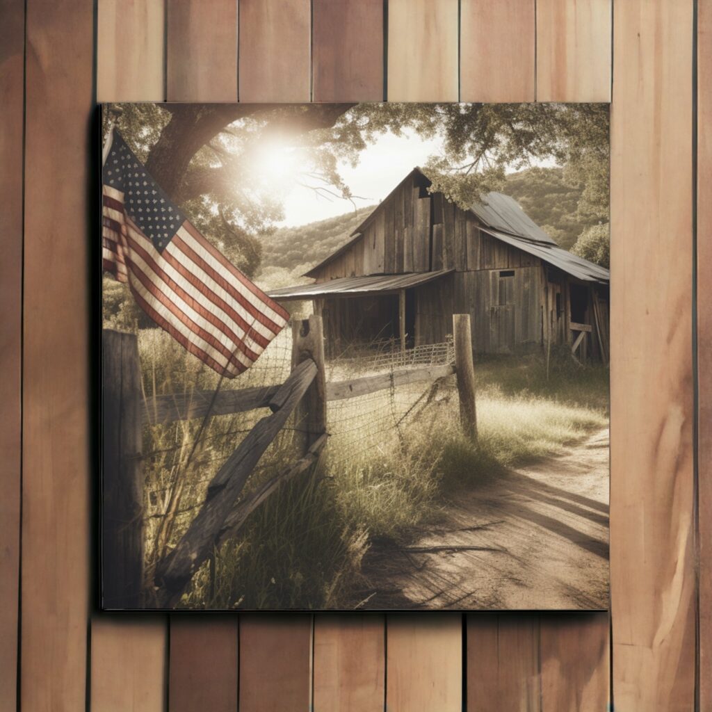 Rustic Elegance: Wall Art Depicting a Barn and the American Flag